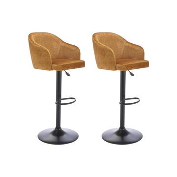 Lot de 2 tabourets de bar en tissu et métal - Hauteur réglable - Jaune moutarde et noir - CARSTEN