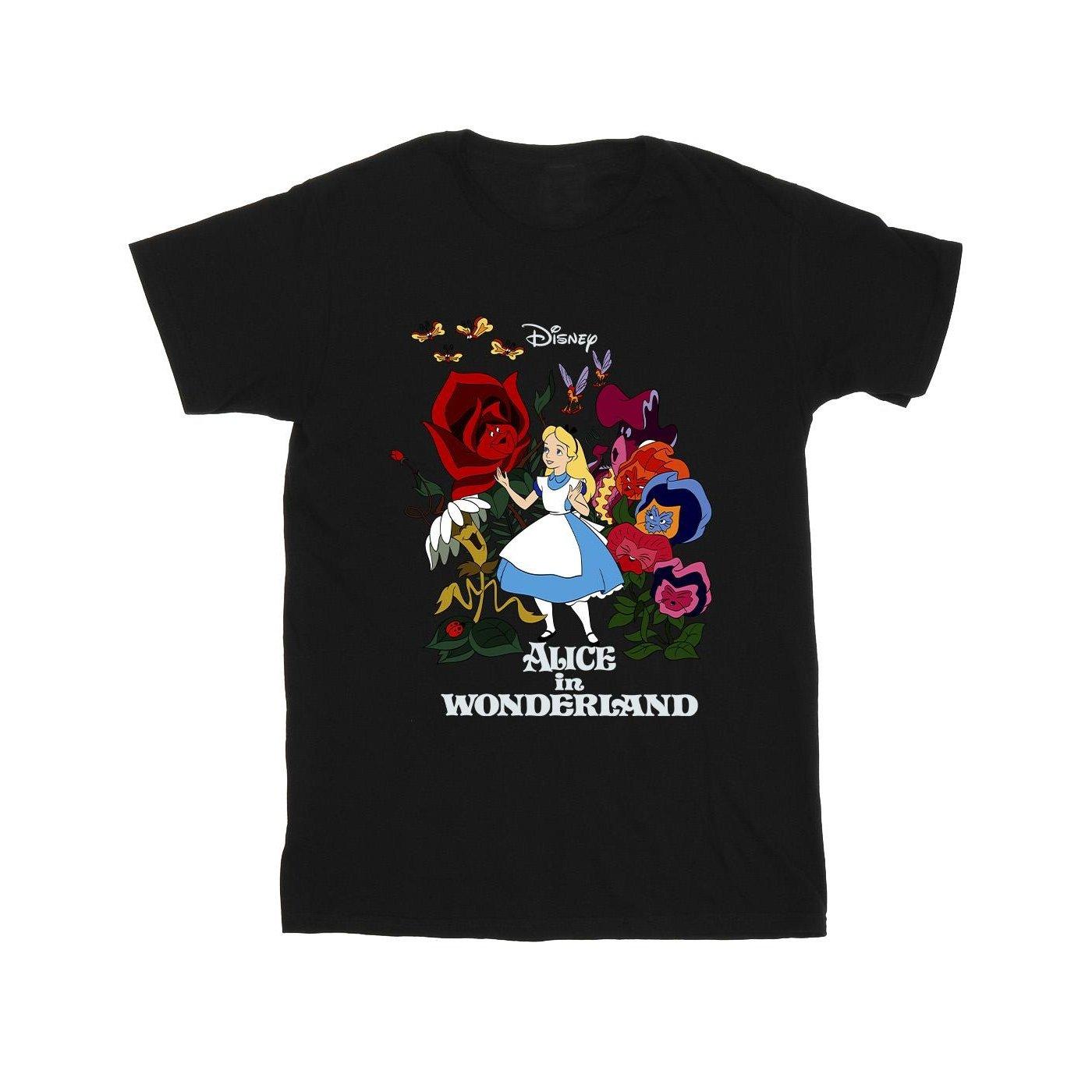 Image of Alice In Wonderland Flowers Tshirt Herren Schwarz XL