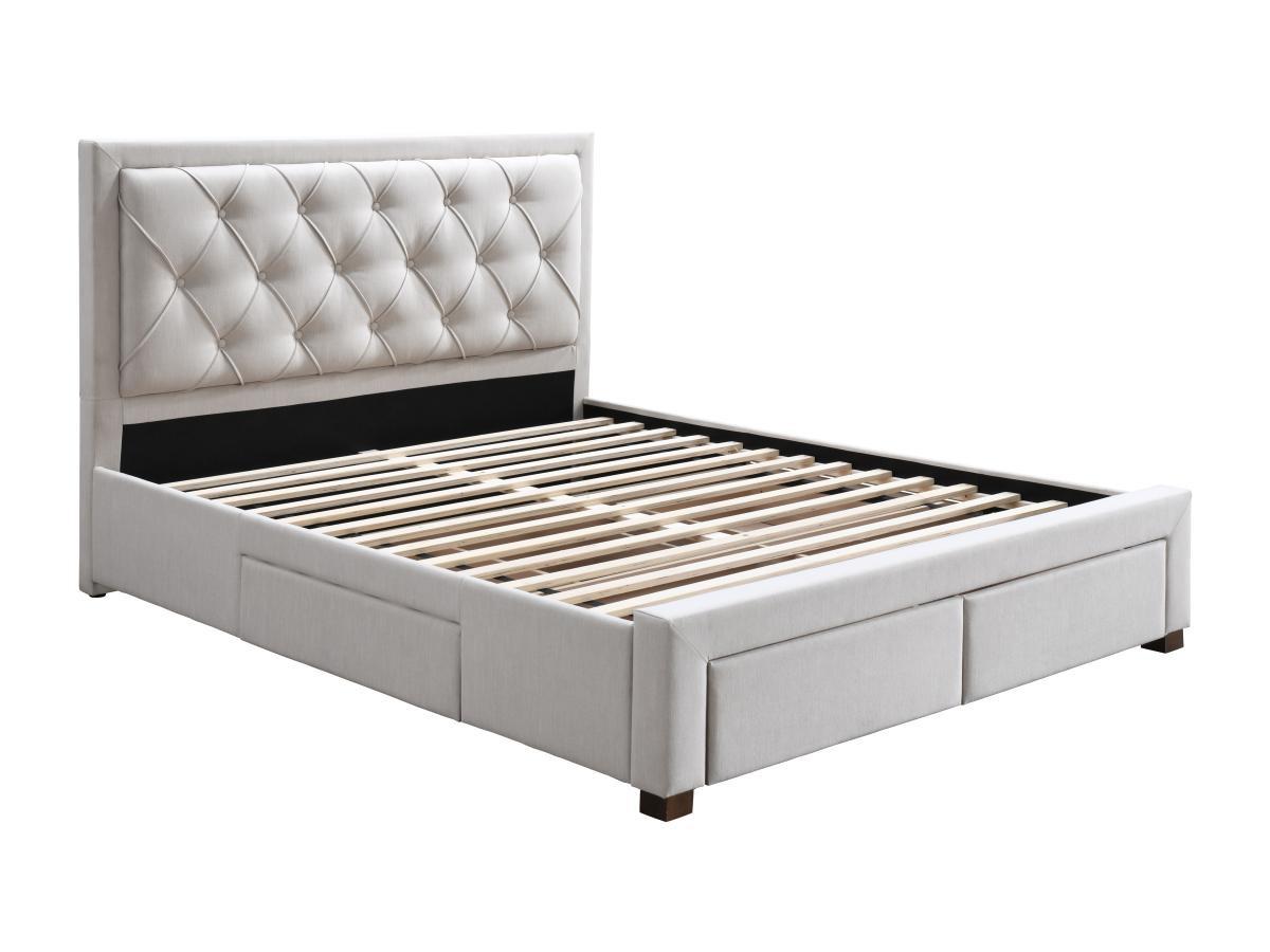 Vente-unique Letto con Cassetti 140 x 190 cm Tessuto Beige + Materasso - LEOPOLD  