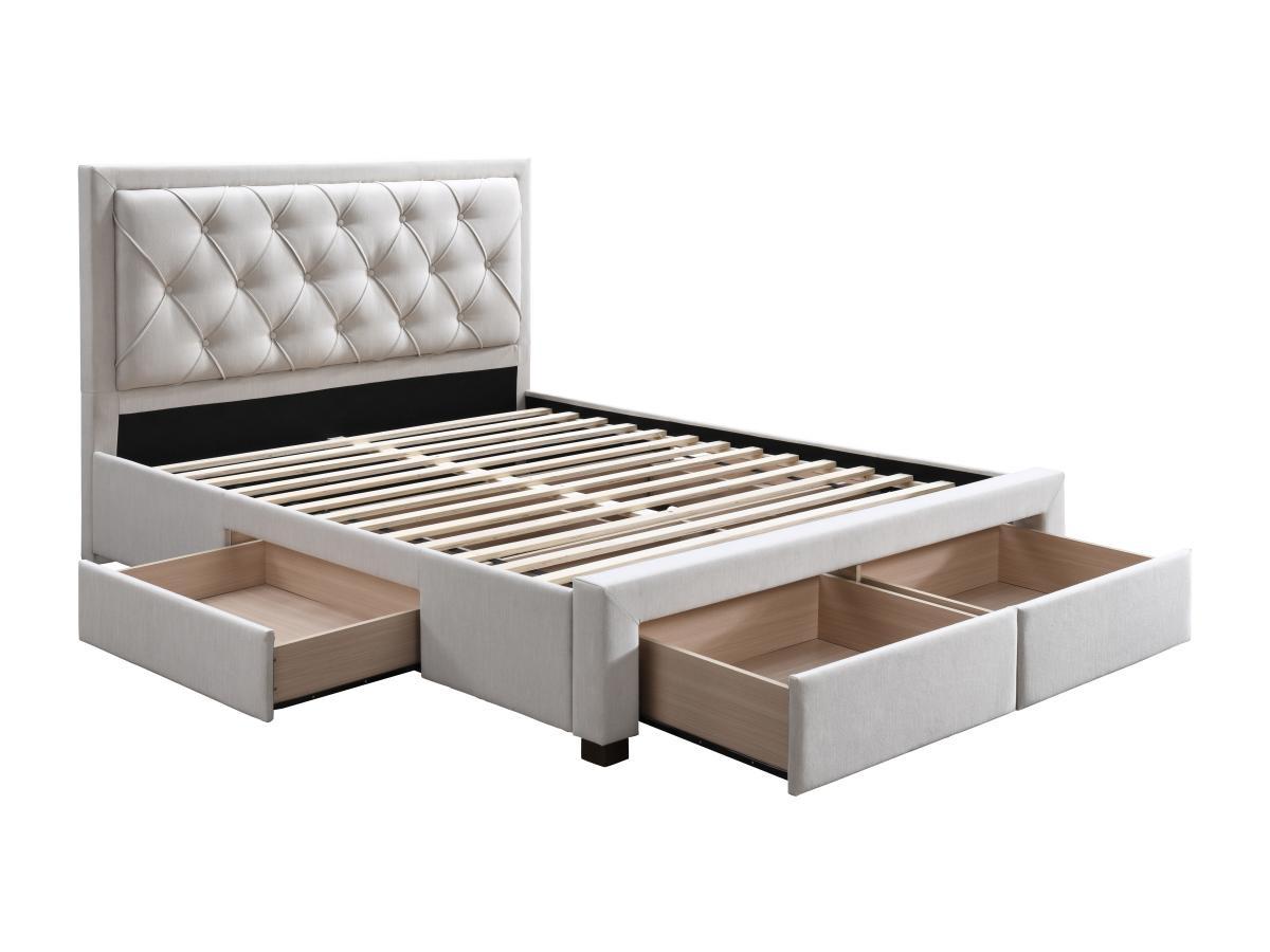 Vente-unique Letto con Cassetti 140 x 190 cm Tessuto Beige + Materasso - LEOPOLD  