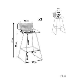 Beliani Lot de 2 chaises de bar en Acier Industriel FREDONIA  