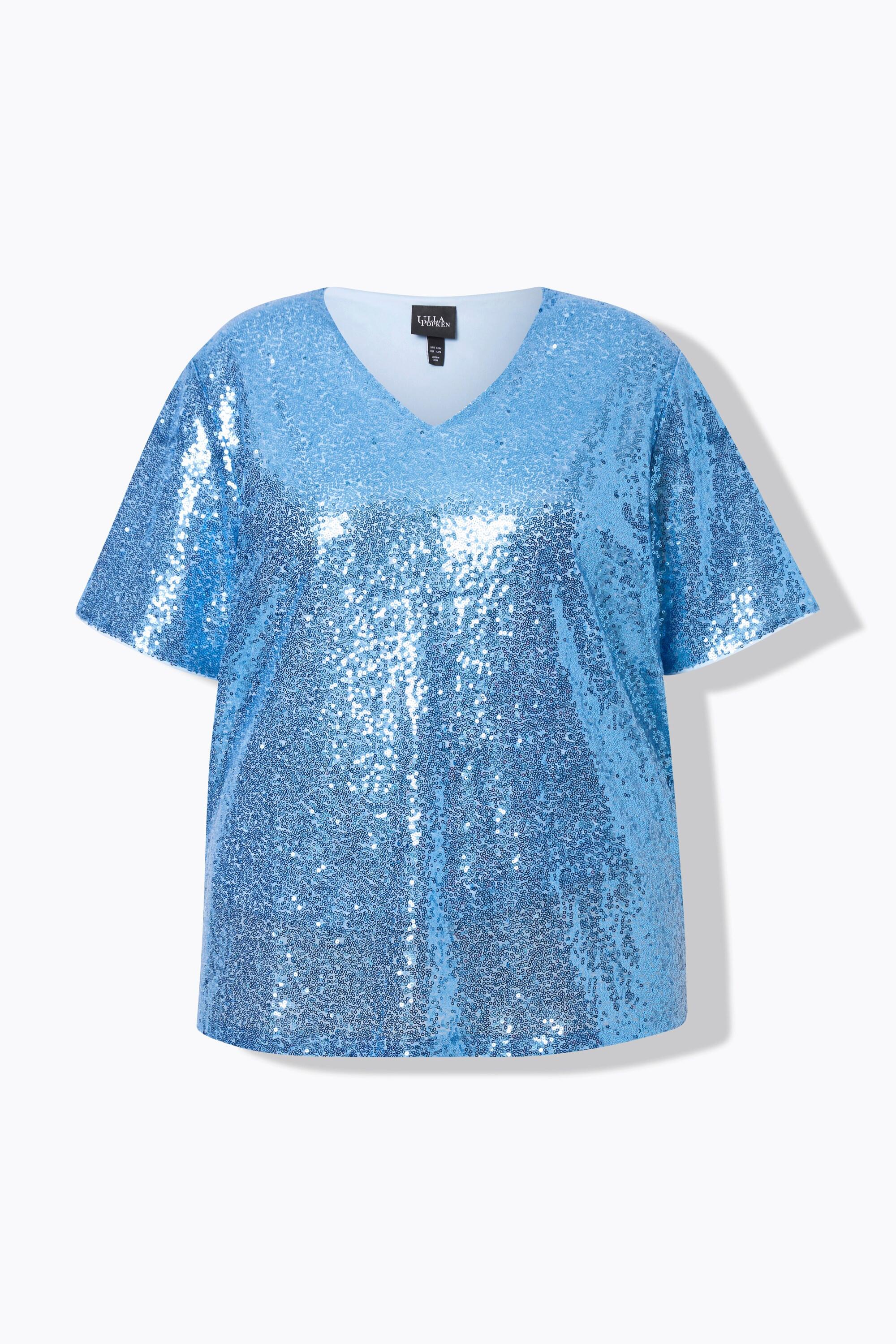 Ulla Popken Blouse à Paillettes Col V Manches Courtes  