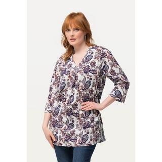 Ulla Popken Tunica Stampa Paisley Scollo a V Collo Alto Maniche 3/4  
