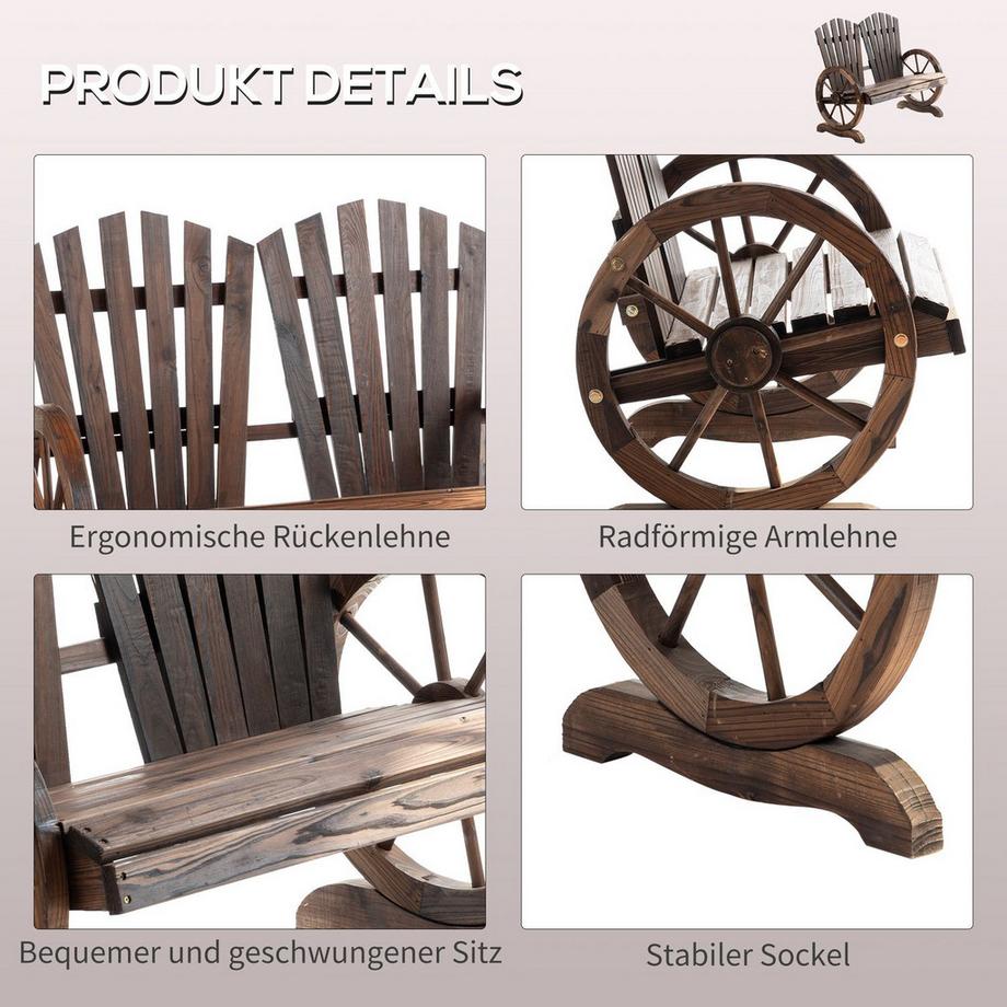 Northio Gartenbank Mit Armlehne, Sitzbank, Gartenmöbel, Rustikale Bank, Massivholz, Dunkelbraun, 108 X 66 X 95 Cm  