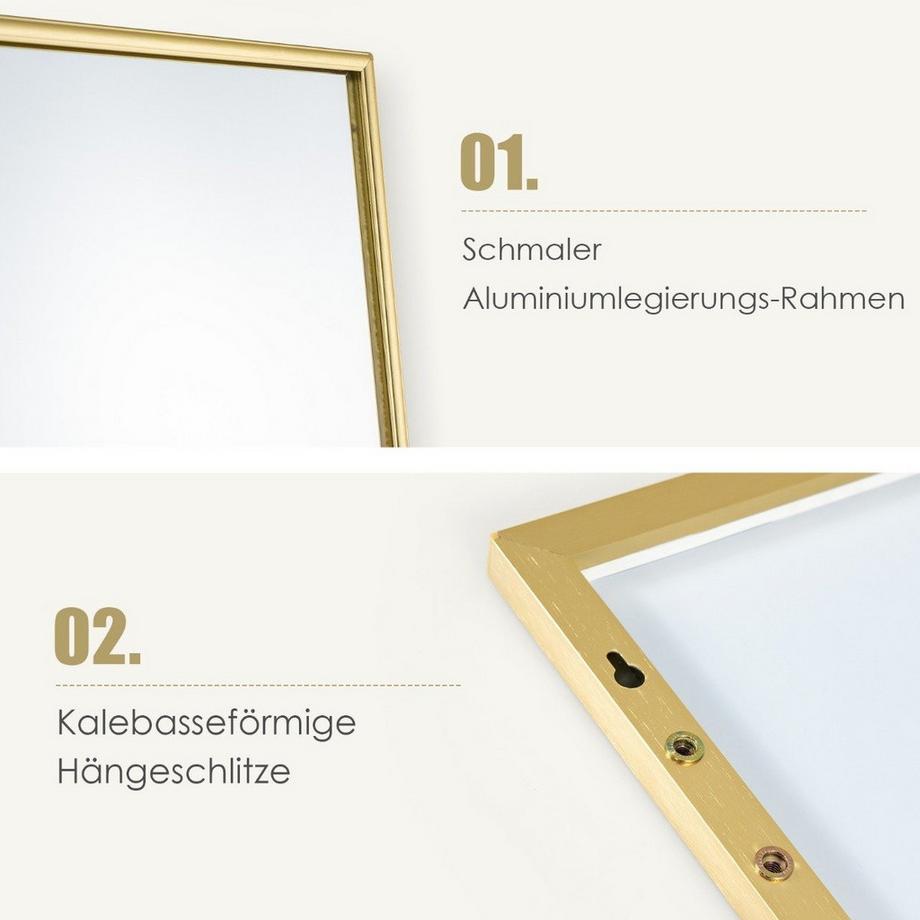 Northix 37 x 120 cm Ganzkörperspiegel mit Höhenverstellbaren Hängehaken Wandspiegel Golden  
