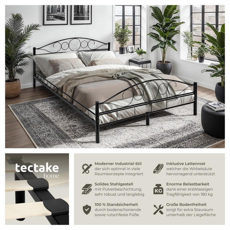 Tectake Lit design moderne avec sommier SONNO avec Cadre en Acier solide  