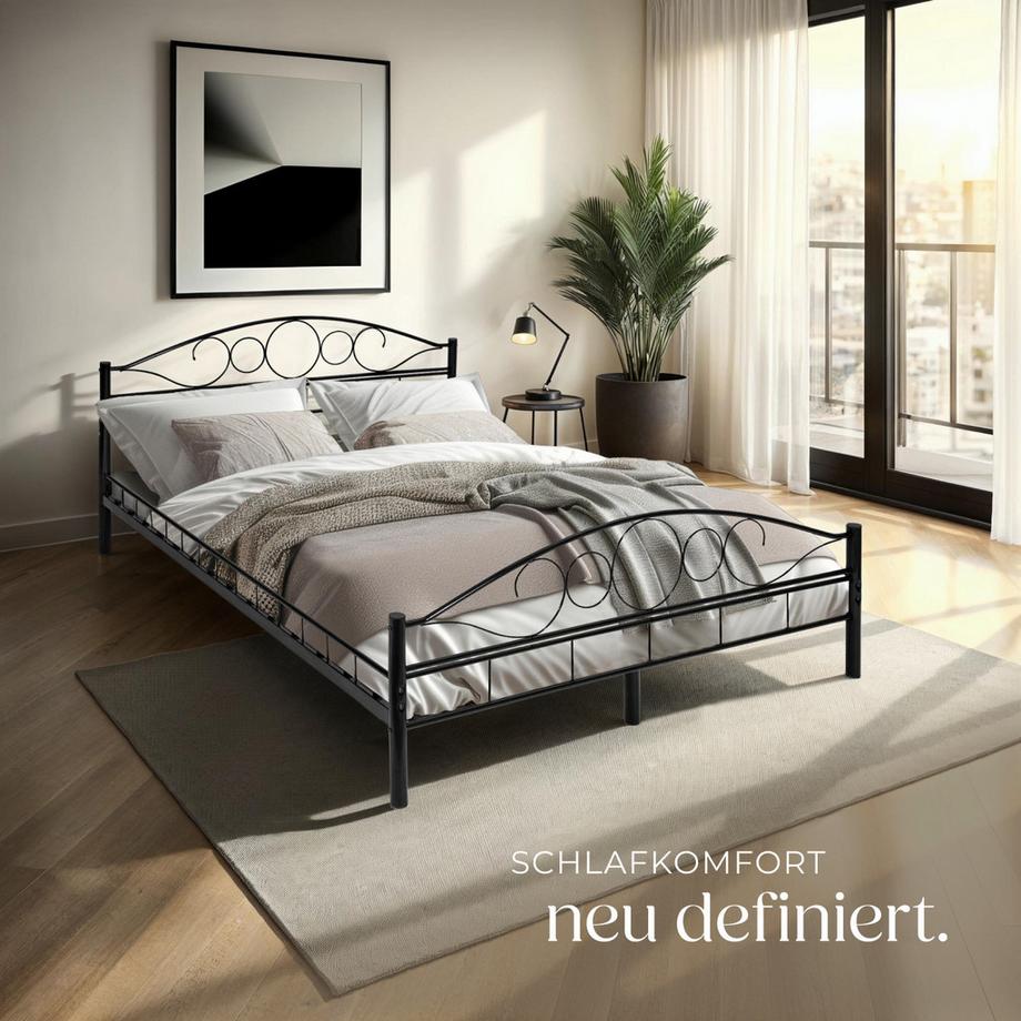 Tectake Metallbett Sonno robustes Stahlgestell mit Holzlattenrost  