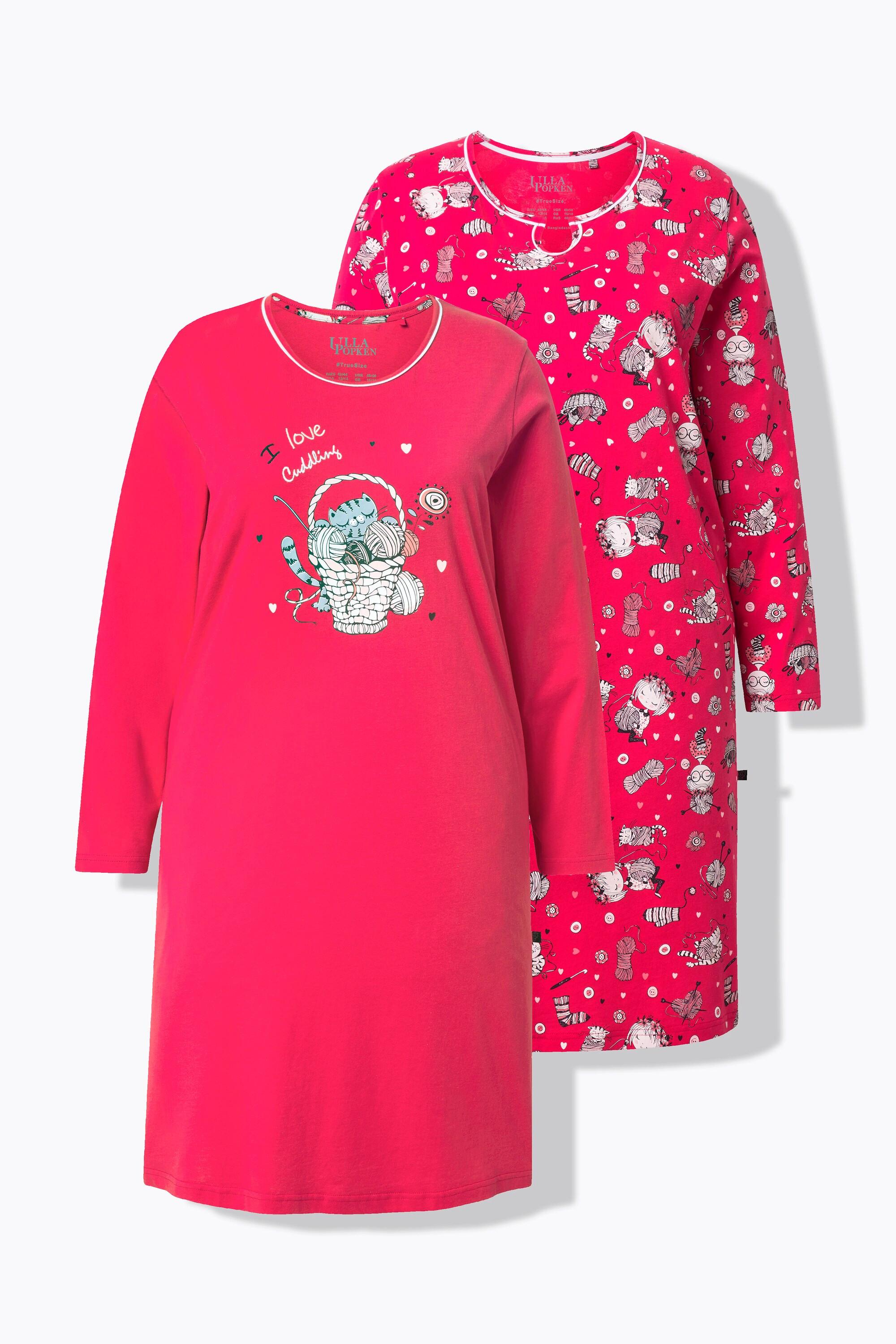 Ulla Popken Lot de 2 Grands T-shirts Imprimé Chats Col Rond Manches Longues  