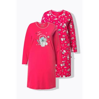 Ulla Popken Lot de 2 Grands T-shirts Imprimé Chats Col Rond Manches Longues  