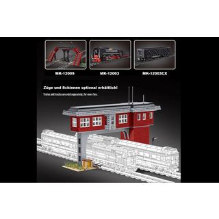 Mould King       Technische Daten    Abmessungen: 500 x 350 x 130 mm Altersgruppe: 8+   Lieferumfang    • 1x Bausatz Zugsignalstation (1809 Teile) • 2x Schiene gerade • 2x Schiene Weiche • 1x Anleitung                         