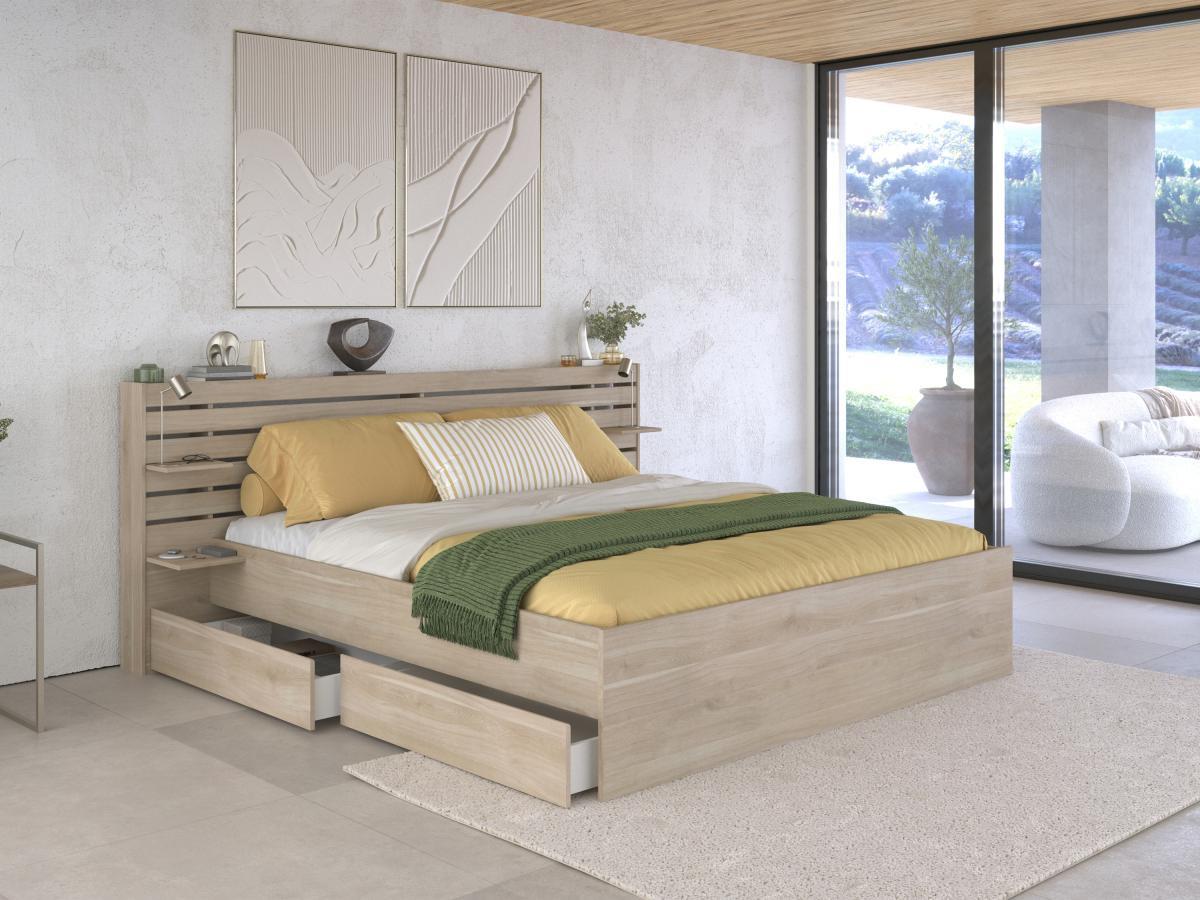 Vente-unique Letto 180 x 200 cm Con vani portaoggetti  Naturale  - TENALIA  