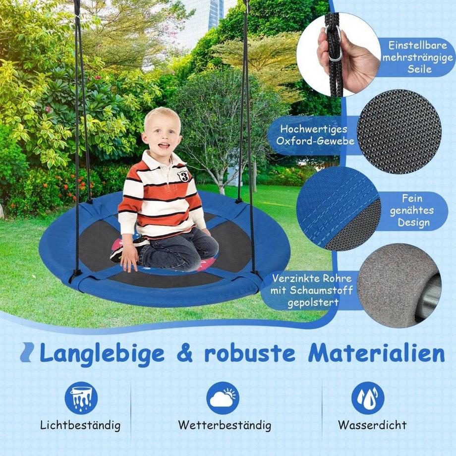B2X  Balançoire nid balançoire pour enfants balançoire dans les arbres balançoire suspendue Ø 100 cm fusée bleue 