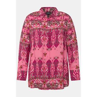 Ulla Popken  Chemisier en satin, motif Art Déco, col de chemise, manches longues 