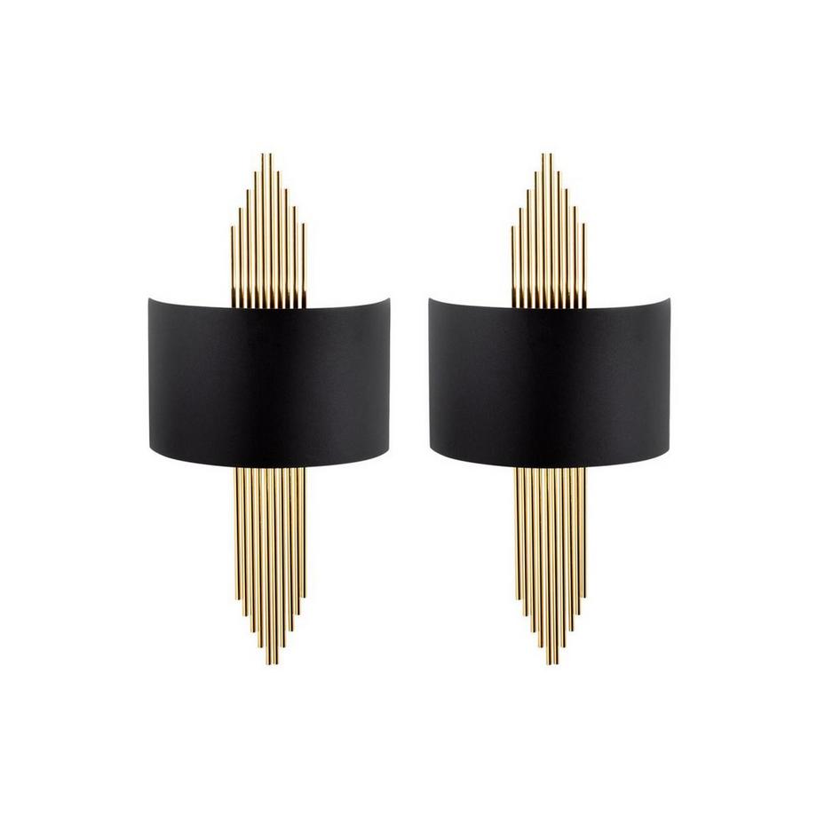Art-Déco-Wandleuchten 2er-Set - Metall - Schwarz & Goldfarben - 22 x 75 cm - SANGARIUS