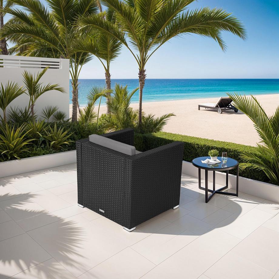 Tectake Fauteuil de jardin en rotin LIGNANO résistant  