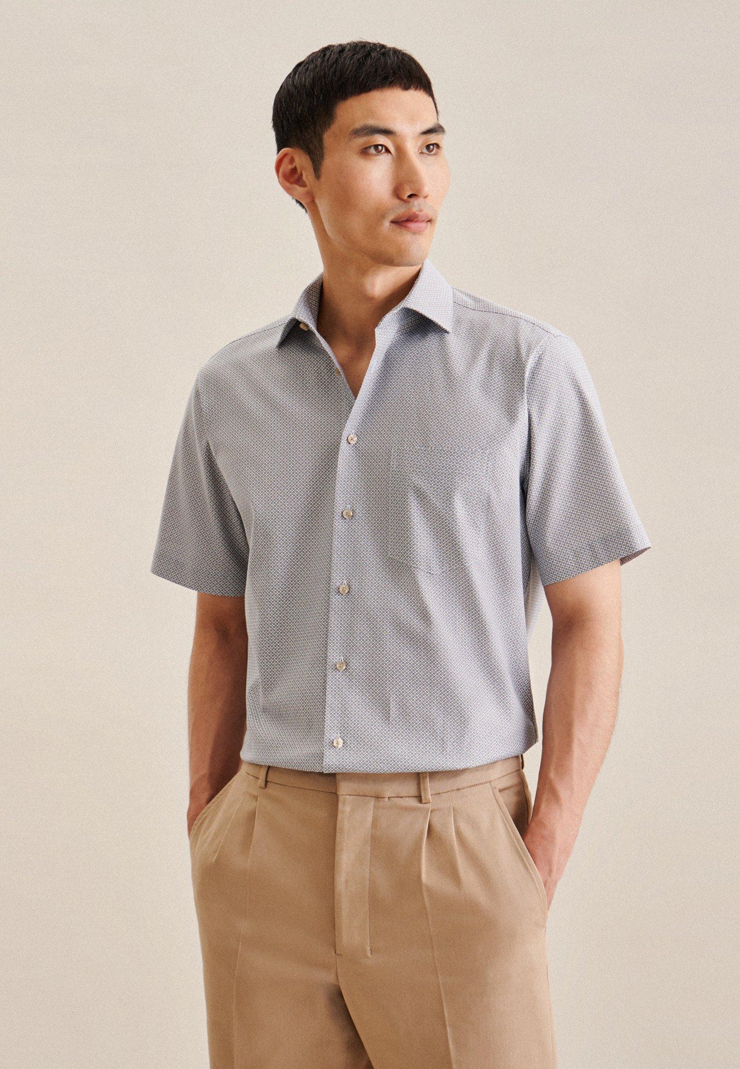 Image of Business Hemd Comfort Fit Kurzarm Druck Herren Braun 42