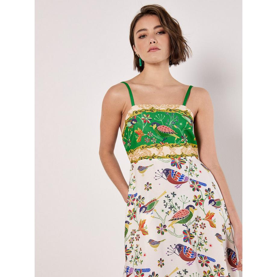 APRICOT Robe Midi Oiseaux Palmiers  