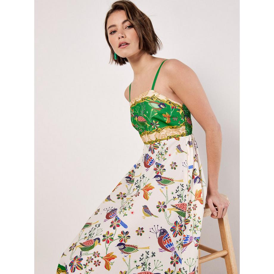 APRICOT Robe Midi Oiseaux Palmiers  