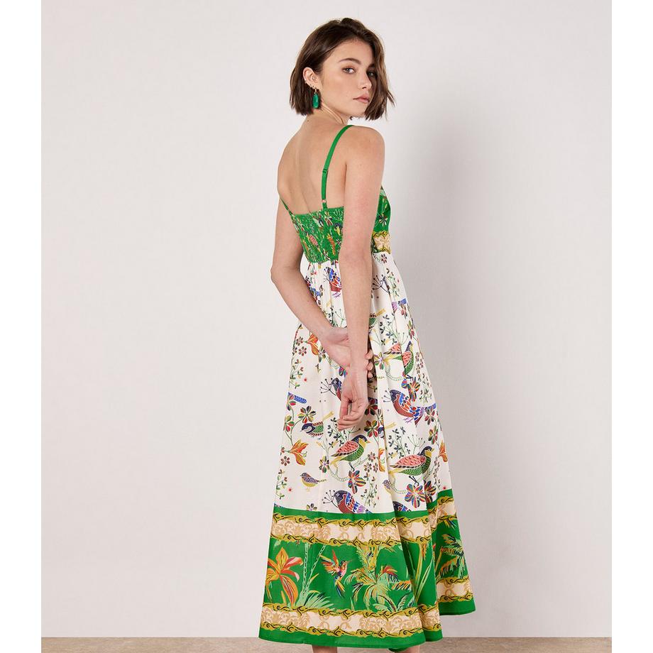 APRICOT Robe Midi Oiseaux Palmiers  