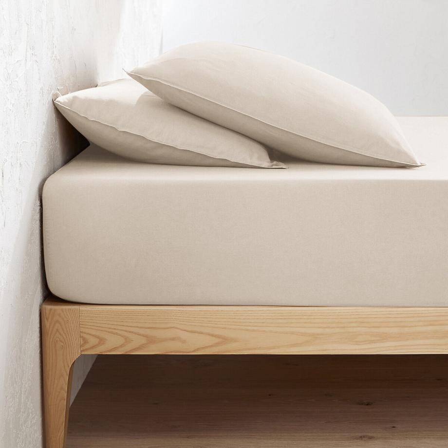 Drap housse uni coton lavé bonnet 30cm