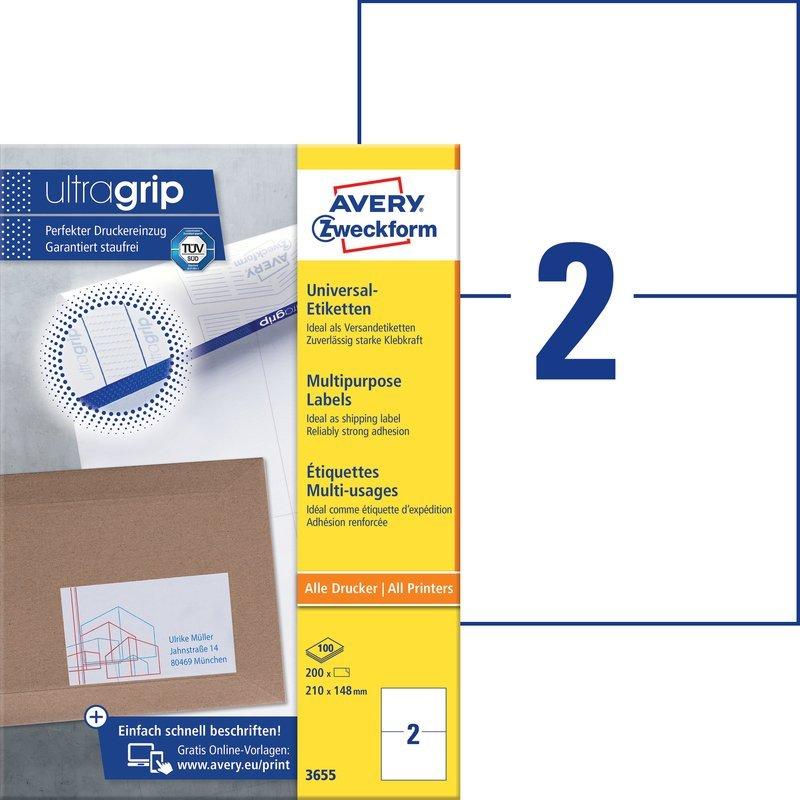 Avery-Zweckform Etichetta universale 210 x 148 mm Carta Bianco 200 pz. A tenuta permanente Stampante a getto d'inch  