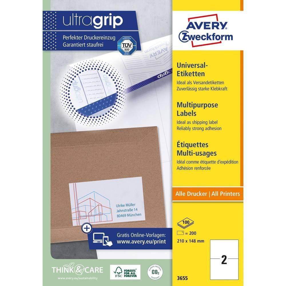 Avery-Zweckform Etichetta universale 210 x 148 mm Carta Bianco 200 pz. A tenuta permanente Stampante a getto d'inch  