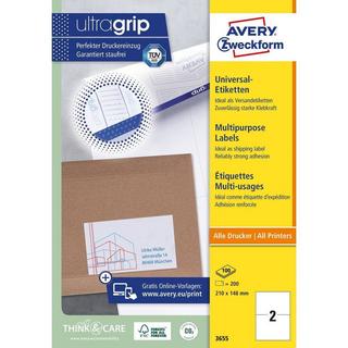 Avery-Zweckform Etichetta universale 210 x 148 mm Carta Bianco 200 pz. A tenuta permanente Stampante a getto d'inch  