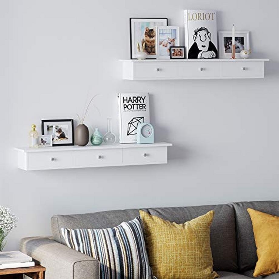 Pricenet  Schwebendes Wandregal mit 3 Schubladen, Weiß, 80 cm 