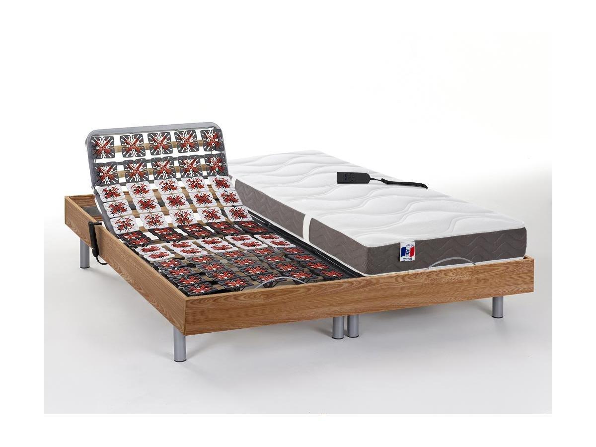 DREAMEA Lit électrique relaxation tout plots matelas 100% latex 5 zones JUPITER de DREAMEA Chêne naturel 2 moteurs OKIN  