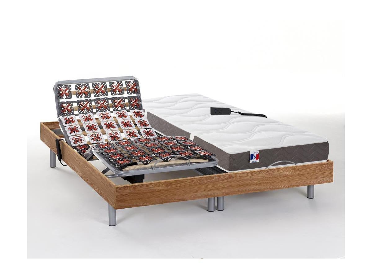 DREAMEA Lit électrique relaxation tout plots matelas 100% latex 5 zones JUPITER de DREAMEA Chêne naturel 2 moteurs OKIN  