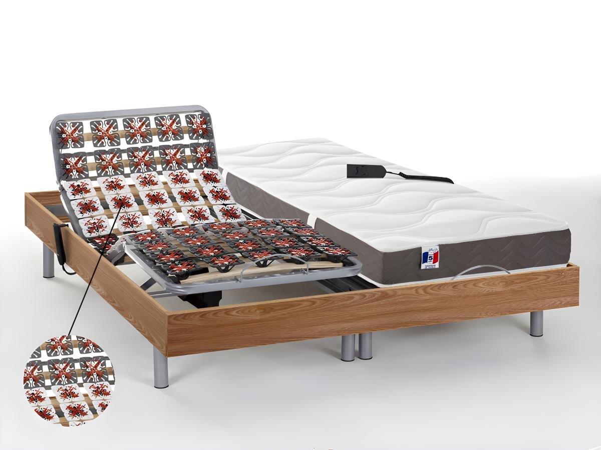 DREAMEA Lit électrique relaxation tout plots matelas 100% latex 5 zones JUPITER de DREAMEA Chêne naturel 2 moteurs OKIN  