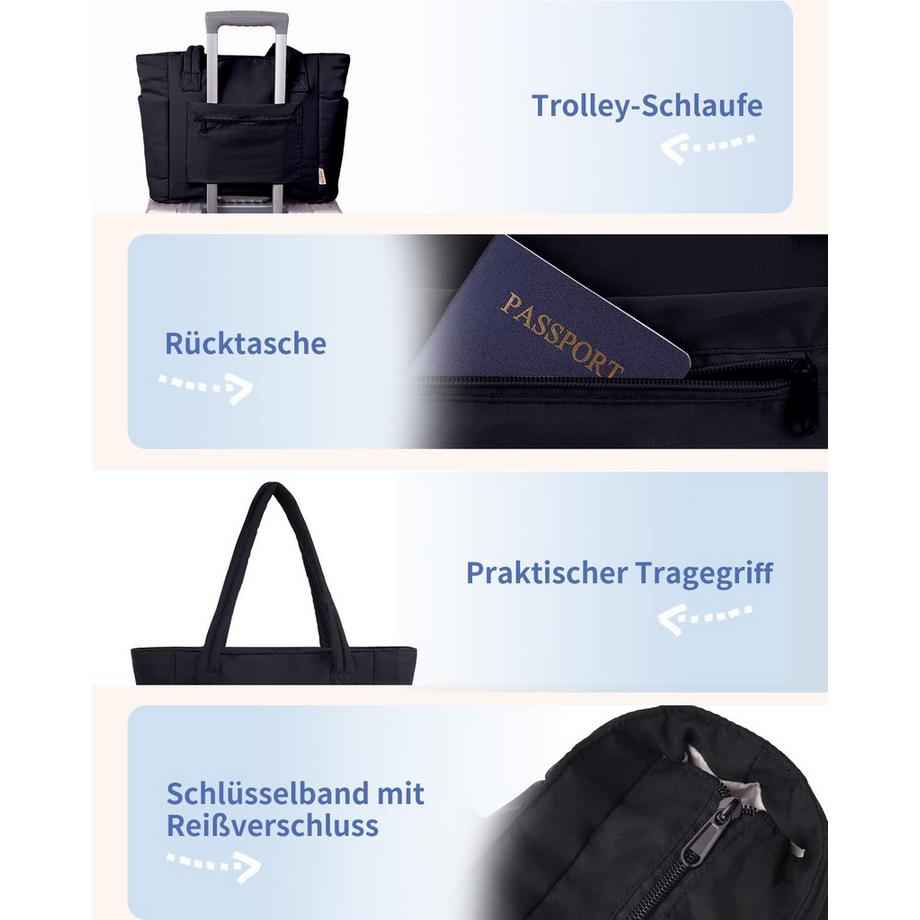 Only-bags.store Sac Cabas Matelassé 20 L avec Compartiment pour Ordinateur Portable 15,6 Pouces et Porte-boissons  