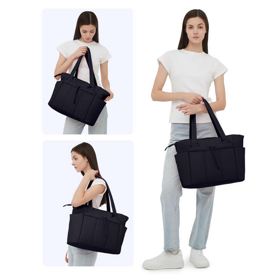 Only-bags.store Sac Cabas Matelassé 20 L avec Compartiment pour Ordinateur Portable 15,6 Pouces et Porte-boissons  