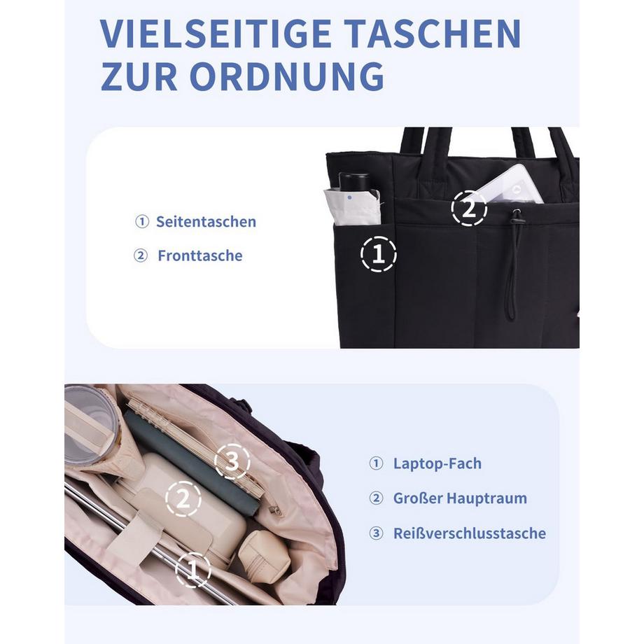 Only-bags.store Sac Cabas Matelassé 20 L avec Compartiment pour Ordinateur Portable 15,6 Pouces et Porte-boissons  