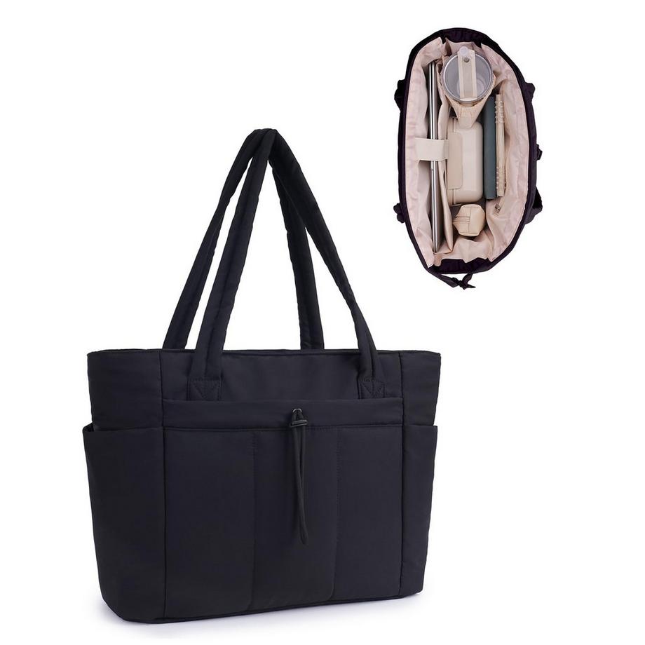 Sac Fourre - Tout, Sac Cabas Matelassé de 20 L avec Compartiment pour Ordinateur Portable (15,6 Pouces) et Porte-boissons