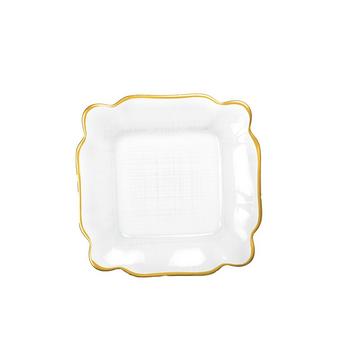 ASSIETTE CARREE EN VERRE BORDS DORES 25X25X2CM PAR BOITE DE - 6