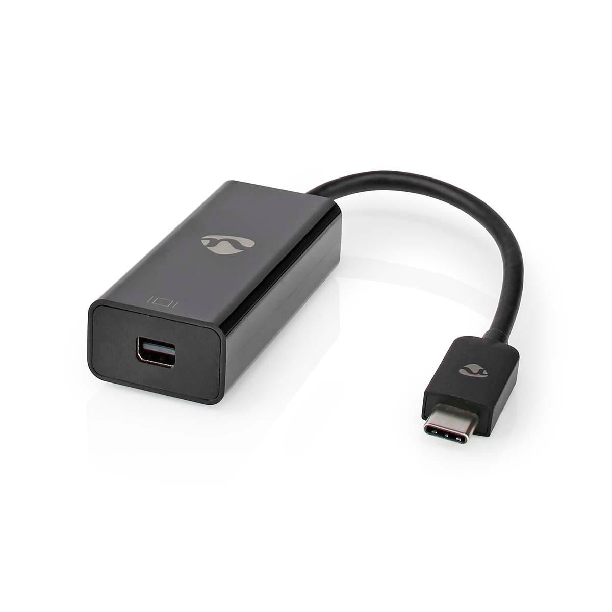 Nedis  Adaptateur USB-C™ | USB 3.2 Gen 1 | USB-C™ mâle | Mini DisplayPort femelle | 8K@60Hz | 0.20 m | Rond | Nickelé | PVC | Noir | Sachet en plastique 
