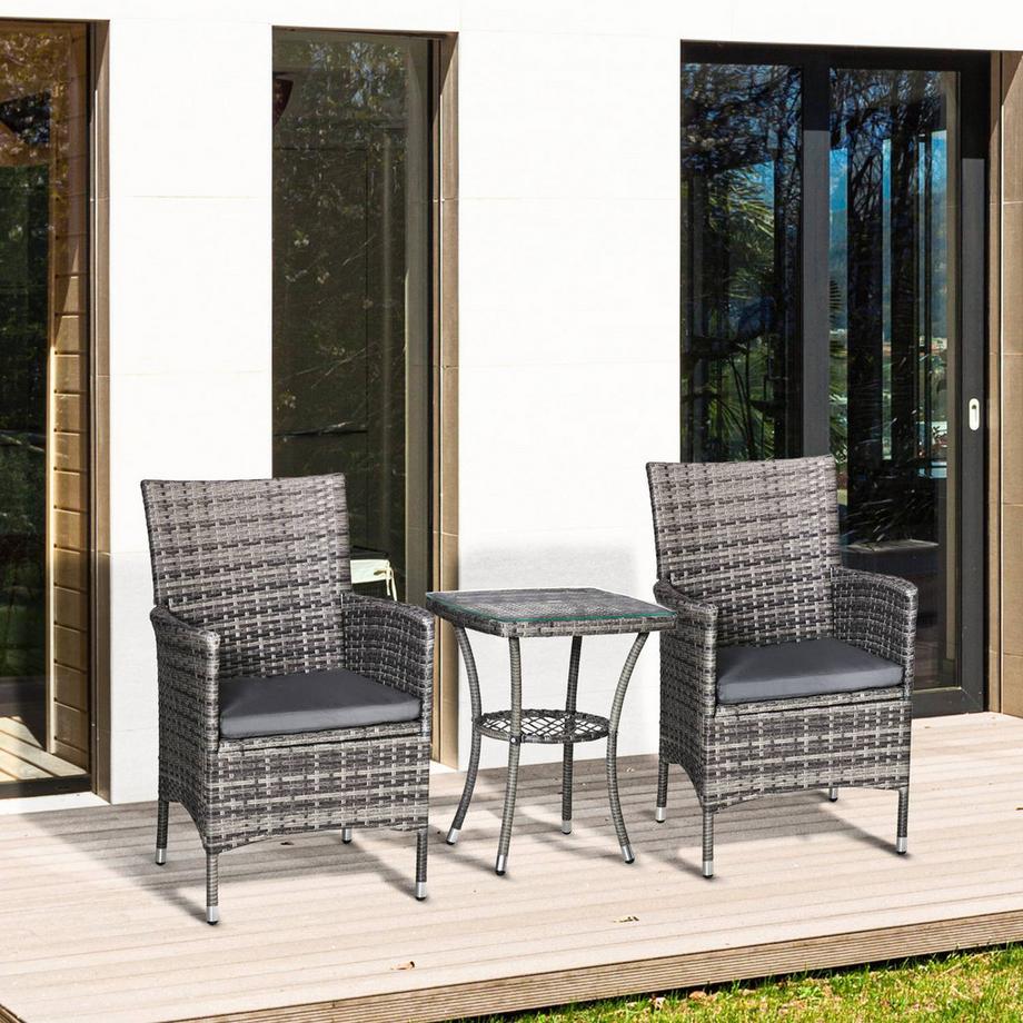 Northio  Balkonmöbel Set Für 2 Personen Sitzgruppe Rattan Gartenset Polyrattan Dunkelgrau 