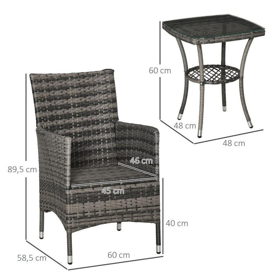 Northio  Balkonmöbel Set Für 2 Personen Sitzgruppe Rattan Gartenset Polyrattan Dunkelgrau 