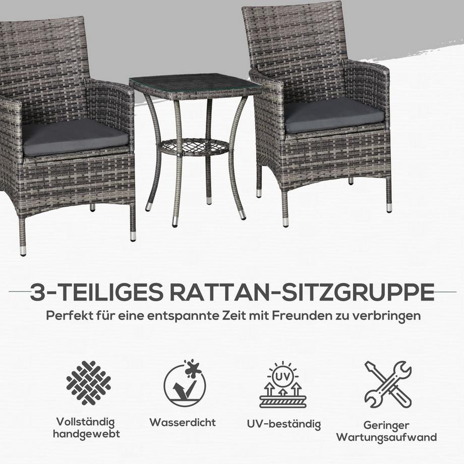 Northio  Balkonmöbel Set Für 2 Personen Sitzgruppe Rattan Gartenset Polyrattan Dunkelgrau 