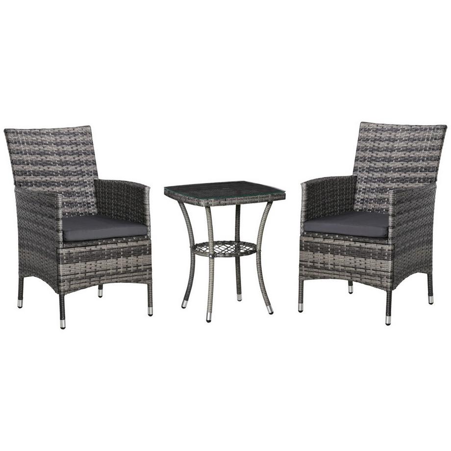 Northio  Balkonmöbel Set Für 2 Personen Sitzgruppe Rattan Gartenset Polyrattan Dunkelgrau 