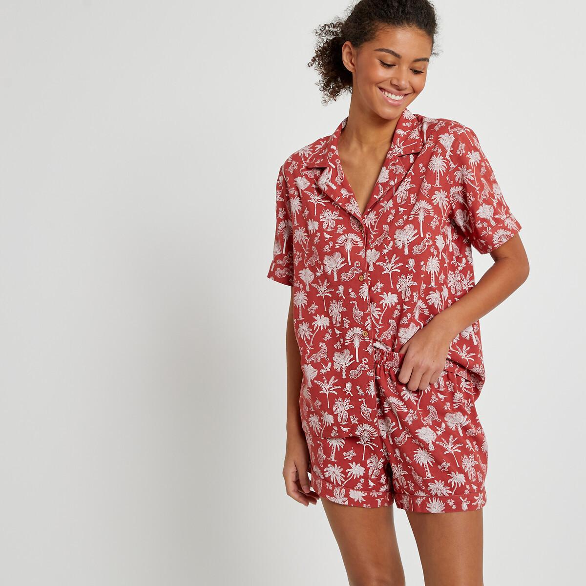 Image of Kurzpyjama Mit Dschungelprint Damen Weiss Bedruckt 46