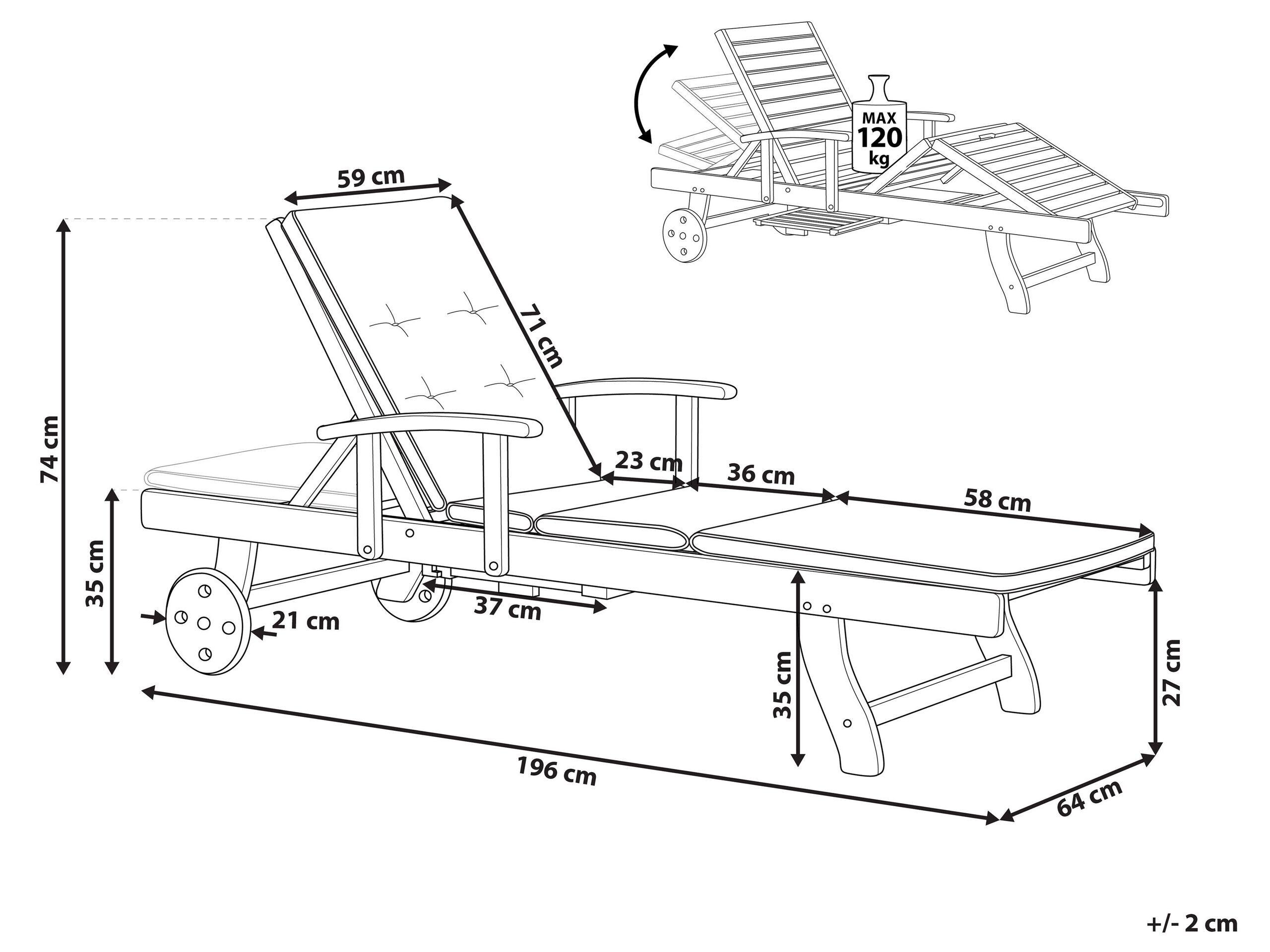 Beliani Lettino Prendisole con Cuscino en Legno d'acacia Classico TOSCANA  