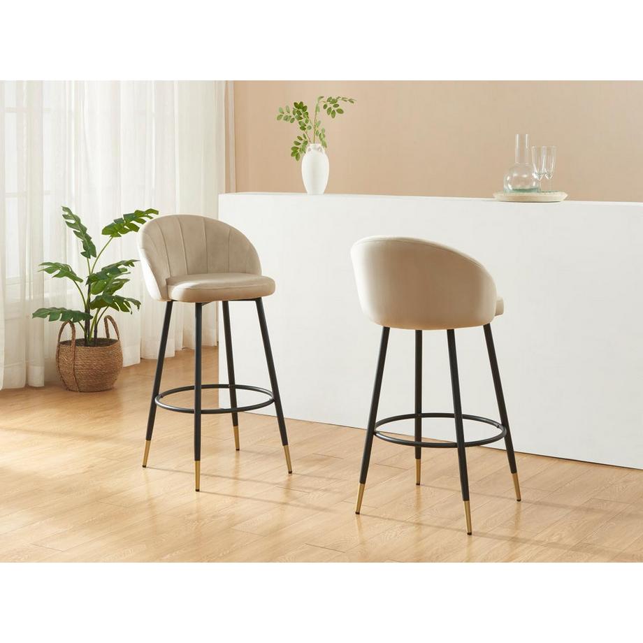 Vente-unique Lot de 2 tabourets de bar en velours et métal - Beige - ELIRAM  