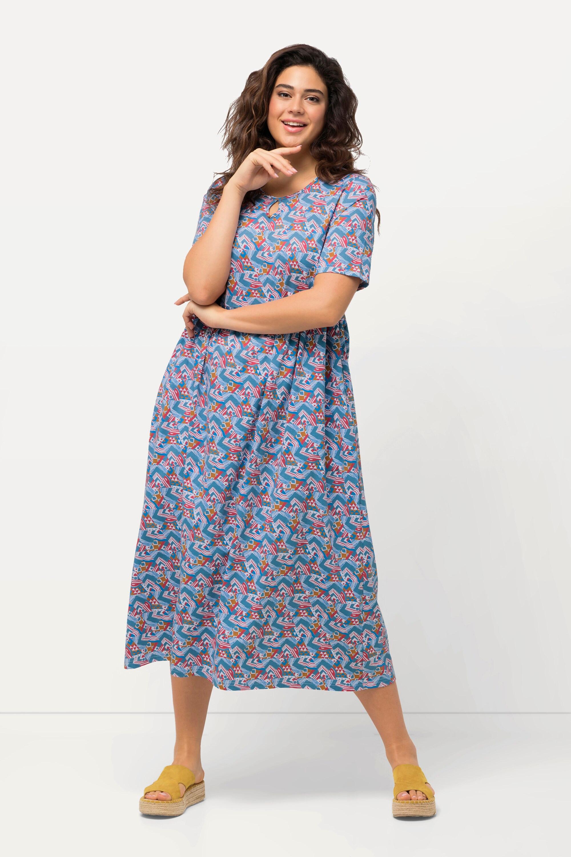 Ulla Popken Jersey Maxikleid A-Linie Rundhals Halbarm mit Taschen  