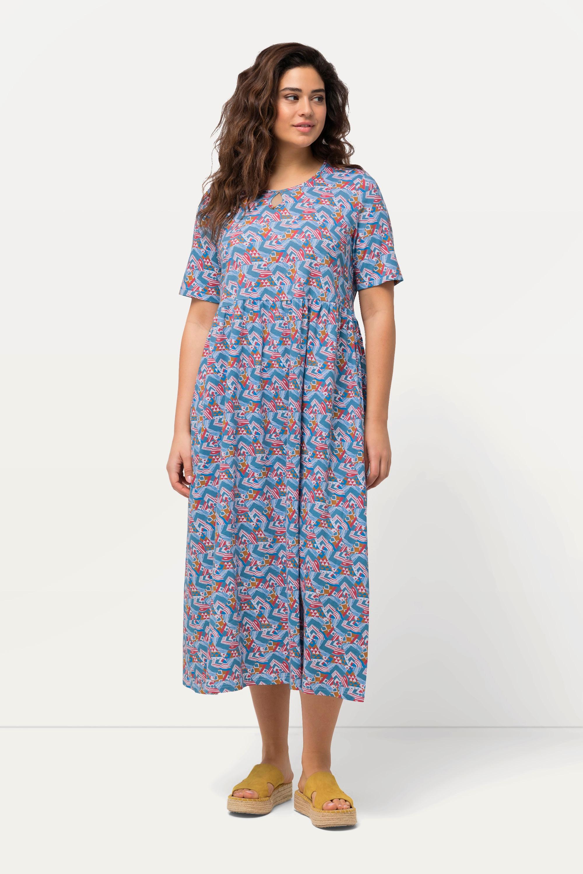 Ulla Popken Jersey Maxikleid A-Linie Rundhals Halbarm mit Taschen  