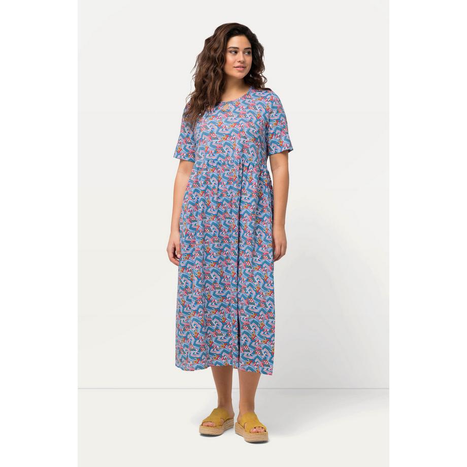 Ulla Popken Maxi Abito Jersey Linea A Girocollo Mezza Manica con Tasche  