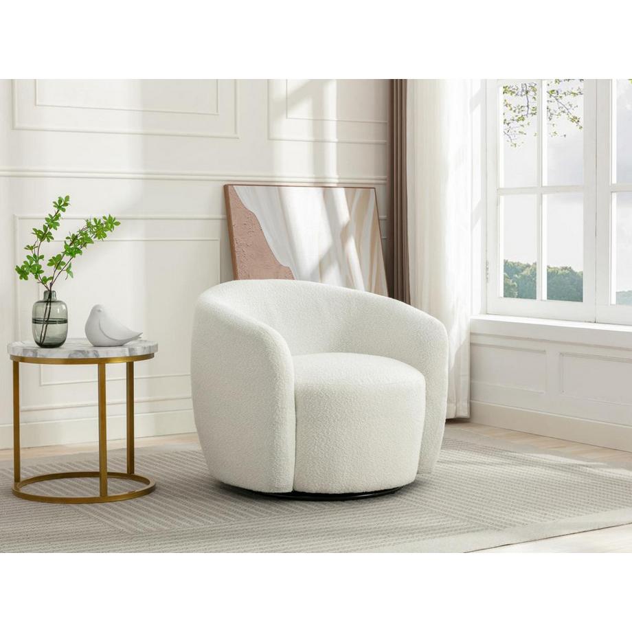 Vente-unique Fauteuil pivotant en tissu bouclette blanc VEREIDE  