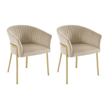 Lot de 2 chaises avec accoudoirs en velours et métal doré - Beige - ZAOVA de Pascal MORABITO