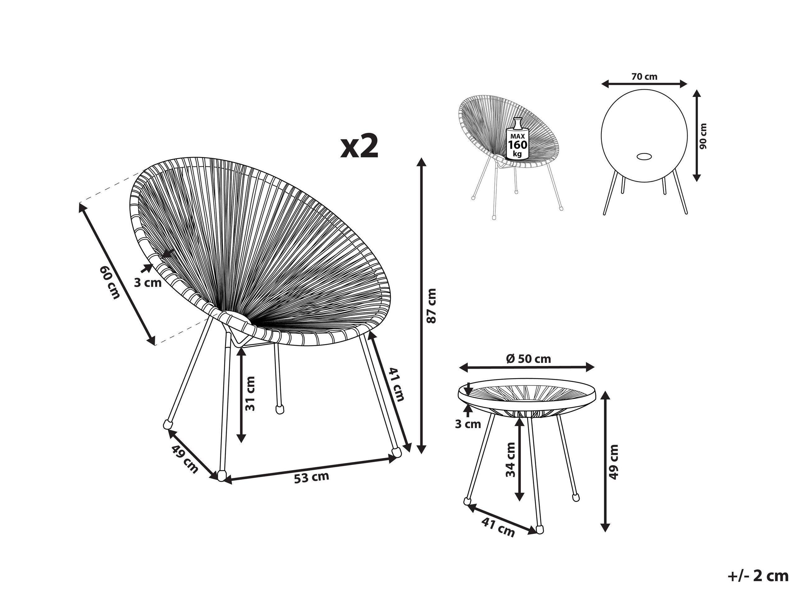 Beliani Ensemble pour bistro en Polyrotin Moderne ACAPULCO II  